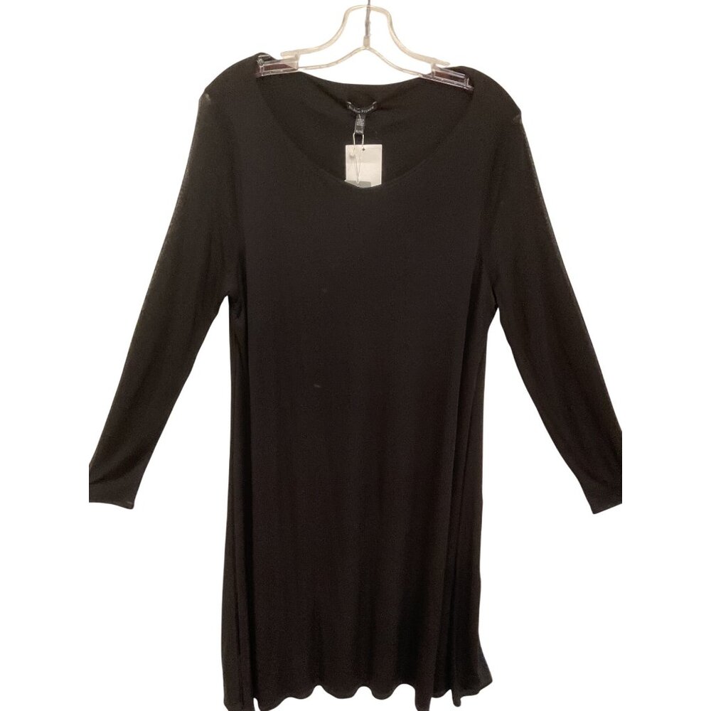 Eileen Fisher Black Knit Dress Sheer Sleeves XL New